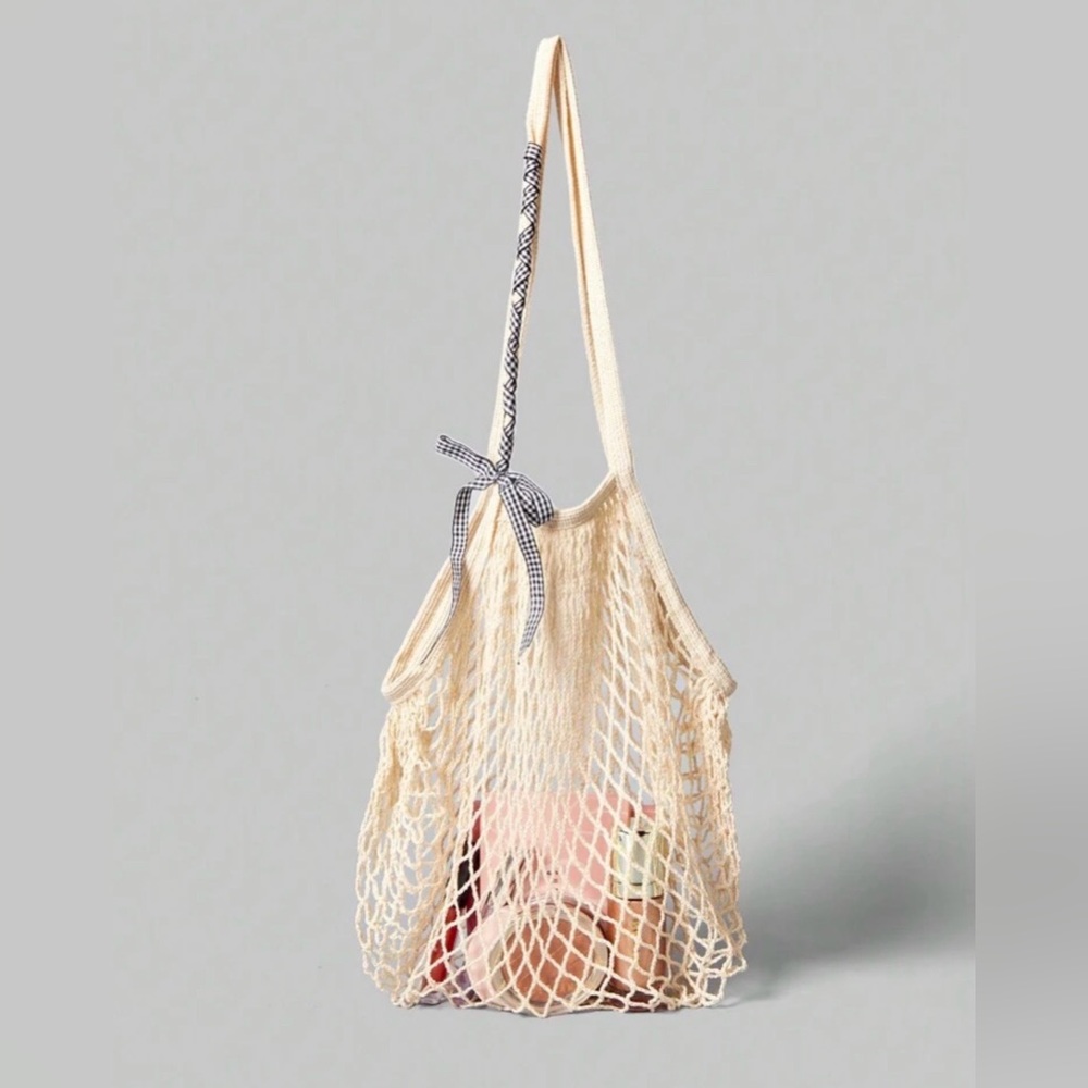 Set of 9 Cream Mesh Tote Bags